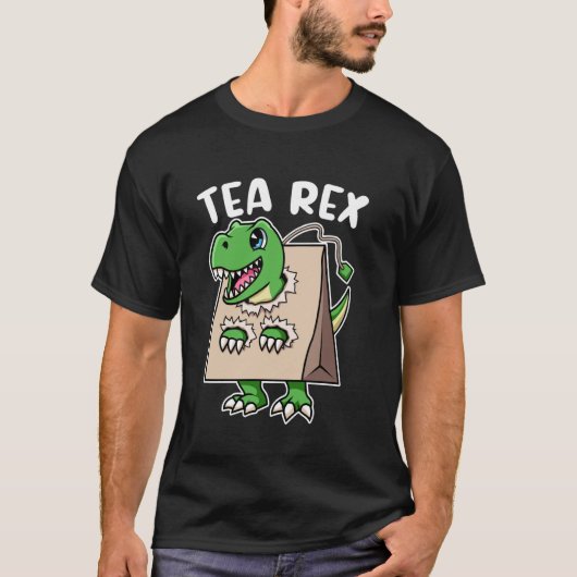 Tレックスティラノサウルスレックス紅茶ドリンカーディノお茶 Tシャツ (正面)