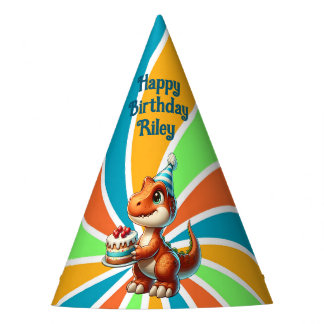 Tレックステーマのパーソナライズされた誕生日 パーティーハット