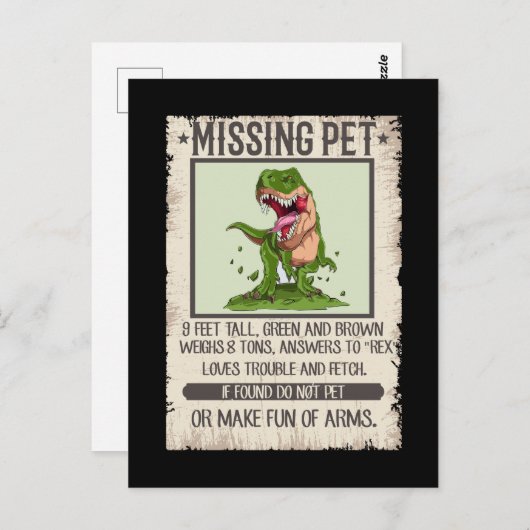 Tレックスディーノおもしろいペット恐竜のジョーク ポストカード (正面/裏面)