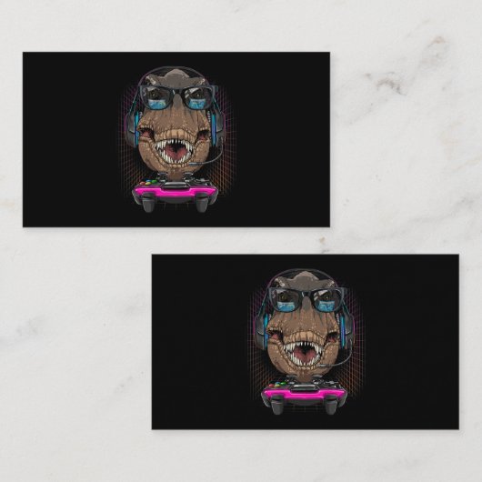 Tレックスディーノゲーマーコンピュータビデオゲームラバーストリーミ 名刺 (正面/裏面)