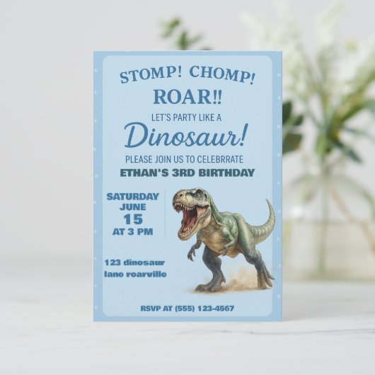 Tレックスディーノバースデーパーティー招待状forボーイズ 招待状 (スタンド正面)