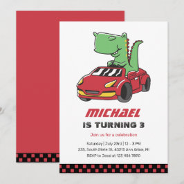 Tレックスドライバーレースクカーキッズボーイズ誕生日 招待状