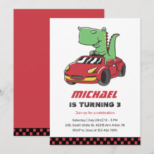 Tレックスドライバーレースクカーキッズボーイズ誕生日 招待状