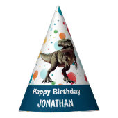 Tレックスハッピーバースデーブルーパーティー帽子 パーティーハット (正面)