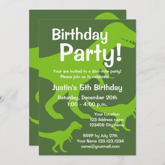 Tレックスバースデーパーティ招待状 子供へ 招待状 (正面/裏面)