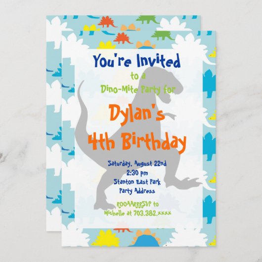 Tレックスバースデーパーティ招待状 招待状 (正面/裏面)