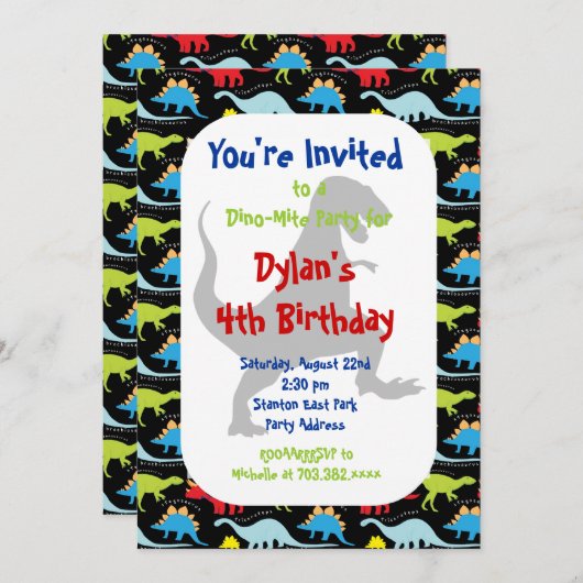 Tレックスバースデーパーティ招待状 招待状 (正面/裏面)