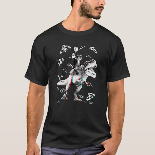 Tレックスピザパーティー猫恐竜Dino For Ki Tシャツ (正面)