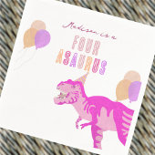 Tレックスピンクかわいい任意の年齢恐竜の誕生日パーティー スタンダードカクテルナプキン