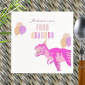 Tレックスピンクかわいい任意の年齢恐竜の誕生日パーティー スタンダードカクテルナプキン