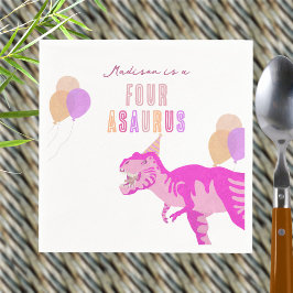 Tレックスピンクかわいい任意の年齢恐竜の誕生日パーティー スタンダードカクテルナプキン