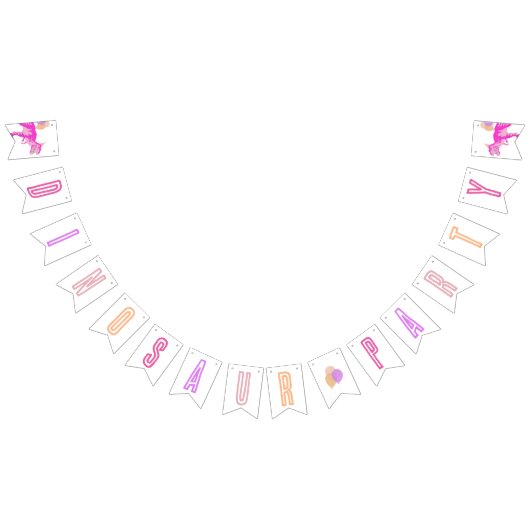 Tレックスピンクかわいい誕生日ジュラシック恐竜パーティー バンティングフラッグ (全)