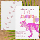 TレックスピンクファイブAsaurus Any Age Birthday Party 招待状