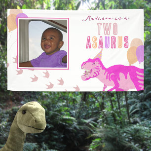 Tレックスピンク写真Any Age Dinosaur Kidsパーティー 横断幕