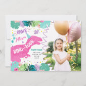 Tレックスピンク恐竜ガールディーノ4歳の誕生日 招待状 (正面)