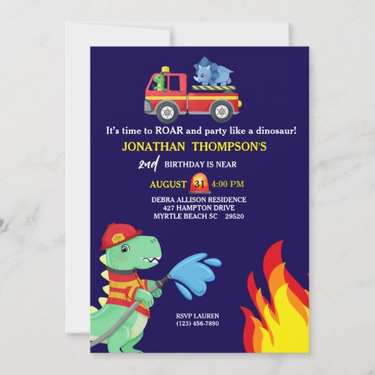 Tレックスファイアマン2nd誕生日パーティの招待状 招待状 (正面)