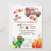 Tレックスファイアーマンズセカンドバースデーパーティの招待状 招待状 (正面)