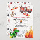 Tレックスファイアーマンズセカンドバースデーパーティの招待状 招待状 (正面/裏面)