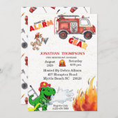 Tレックスファイアーマンズ5thバースデーパーティーへの招待 招待状 (正面/裏面)