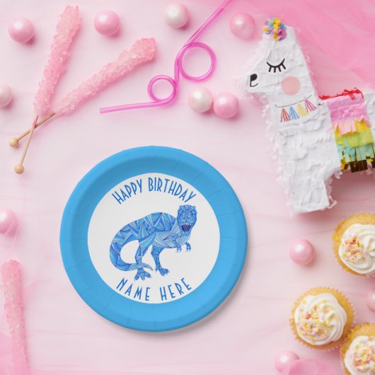 Tレックスブルーディオナンスキュート先史時代のパーティーテーマ ペーパープレート (パーティー)
