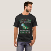 Tレックスメリー顔マスク醜い恐竜クリスマス Tシャツ (正面フル)
