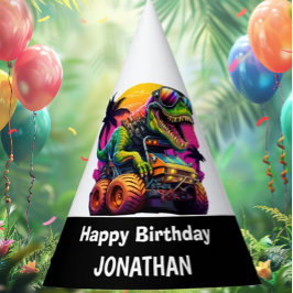 Tレックスモンスタートラックハッピーバースデー パーティーハット