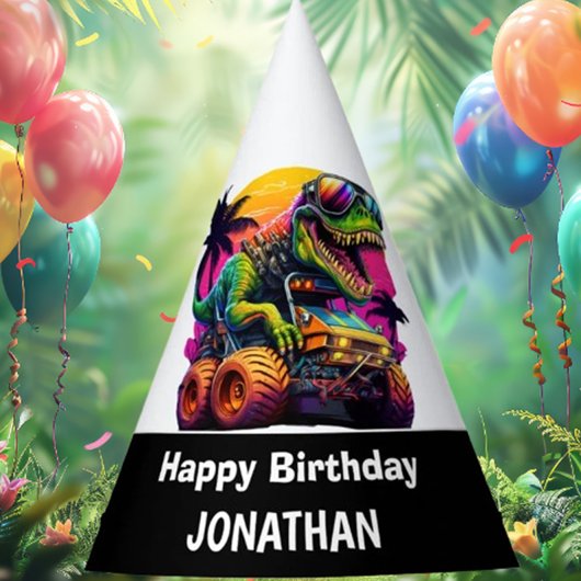 Tレックスモンスタートラックハッピーバースデー パーティーハット