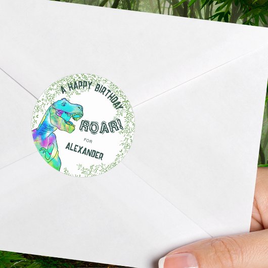 Tレックスローア恐竜の誕生日パーティー ラウンドシール