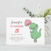 Tレックス乗り一輪車かわいい恐竜の女の子誕生日 招待状 (スタンド正面)