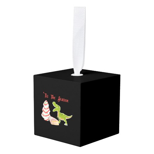 Tレックス付きクリスマスケーキ キューブオーナメント (正面アングル)