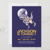 Tレックス宇宙飛行士宇宙子供の誕生日 招待状 (正面)