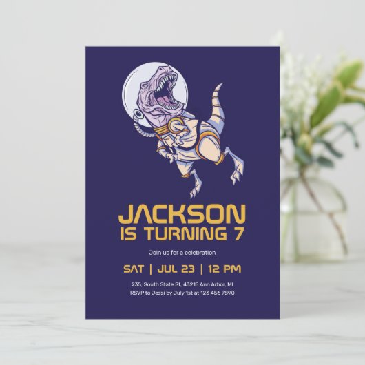 Tレックス宇宙飛行士宇宙子供の誕生日 招待状 (スタンド正面)