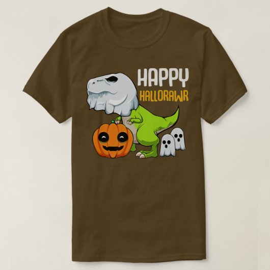 Tレックス幽霊怠惰ハロウィーン衣装の恐竜プンプー Tシャツ (デザイン正面)
