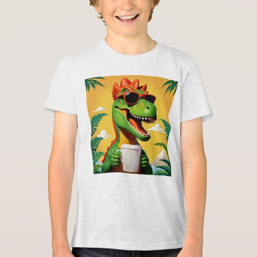 Tレックス恐竜おもしろい トライブレンドTシャツ (正面)