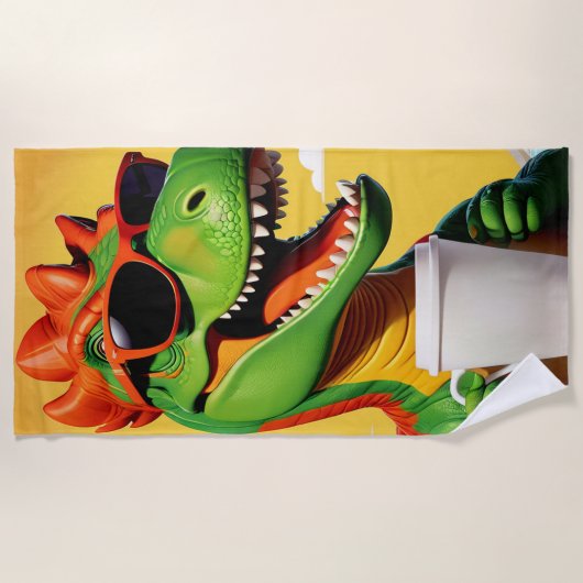 Tレックス恐竜おもしろい ビーチタオル (正面)