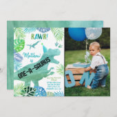 Tレックス恐竜のワン・ア・サウルス ファーストバースデー 招待状 (正面/裏面)