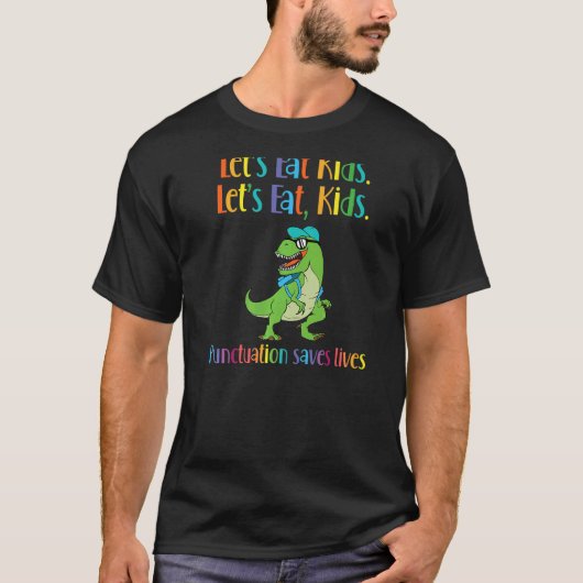 Tレックス恐竜の句読点の文法先生言語 Tシャツ (正面)