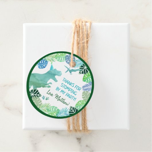 Tレックス恐竜の緑誕生日ありがとう フェイバータグ (インサイチュ)