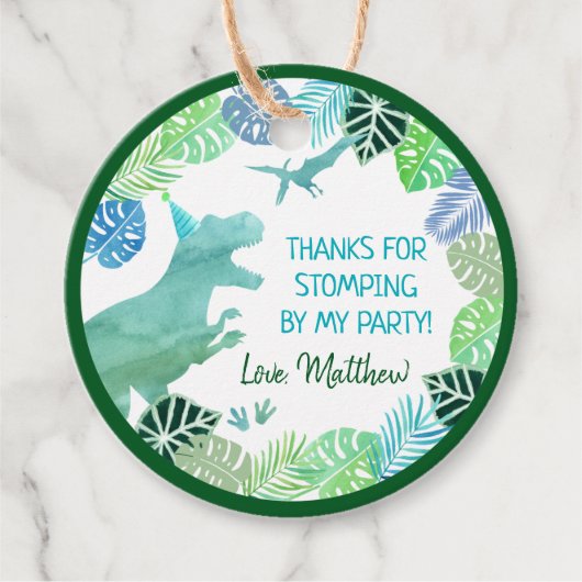 Tレックス恐竜の緑誕生日ありがとう フェイバータグ (正面)