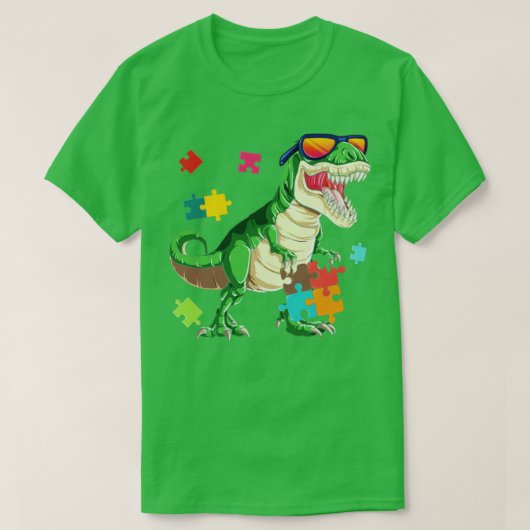 Tレックス恐竜の自閉症意識パズル作品おもしろい Tシャツ (デザイン正面)