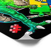 Tレックス恐竜の自閉症意識パズル作品のギフト ポスター (角)