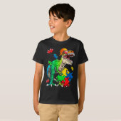 Tレックス恐竜の自閉症意識パズル作品のギフト Tシャツ (正面フル)