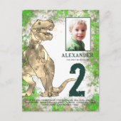 Tレックス恐竜の誕生日パーティー予算 インビテーションポストカード (正面)