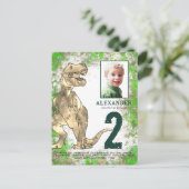 Tレックス恐竜の誕生日パーティー予算 インビテーションポストカード (スタンド正面)