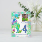 Tレックス恐竜の誕生日パーティー予算 インビテーションポストカード (スタンド正面)