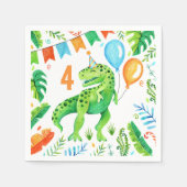 Tレックス恐竜の誕生日パーティー水彩 スタンダードカクテルナプキン (正面)