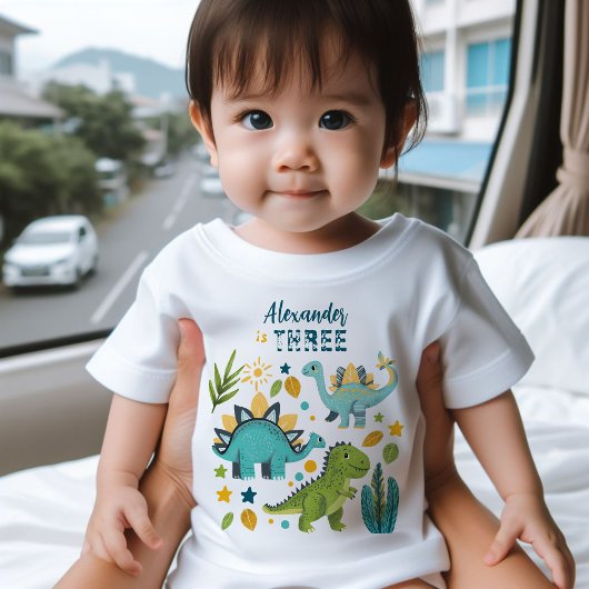 Tレックス恐竜の誕生日パーティー ベビーTシャツ