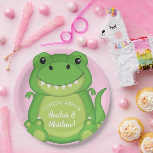 Tレックス恐竜の赤ちゃんシャワーピンク ペーパープレート (パーティー)