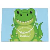 Tレックス恐竜の赤ちゃんシャワーブルー ラージペーパーバッグ (正面)