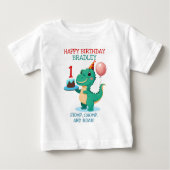 Tレックス恐竜の追加ハッピーバースデーパーティー ベビーTシャツ (正面)